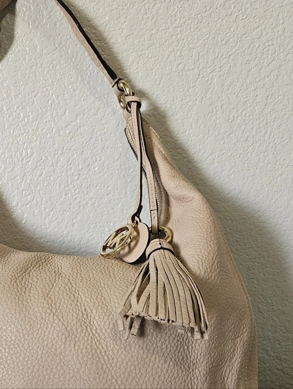 Michael Kors Beige Pebbled Leather Hobo with Tassel Charm - Picture 11 of 12